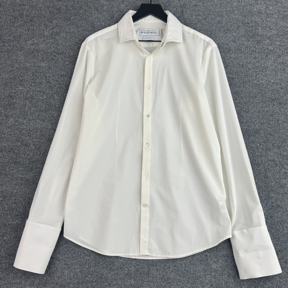 Mizzen Main Dress Shirt Mens L White Leeward Trim Fit French Cuff Long Sleeve